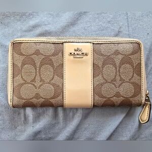 Coach Brown and Cream Corner Zip Wallet
